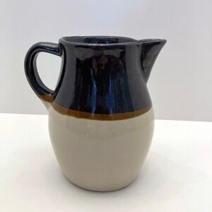 Roseville RRP U.S.A. Pottery Cream & Dark Brown Stoneware Pitcher Signed 5.75"